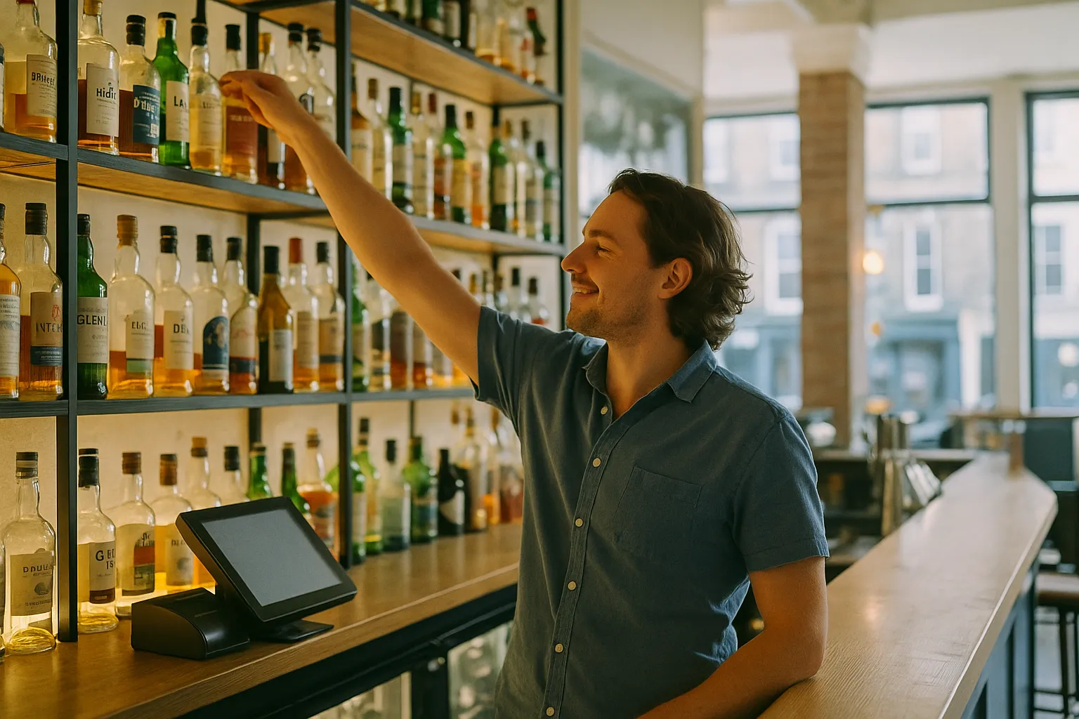 Bar staff working the till during afternoon service